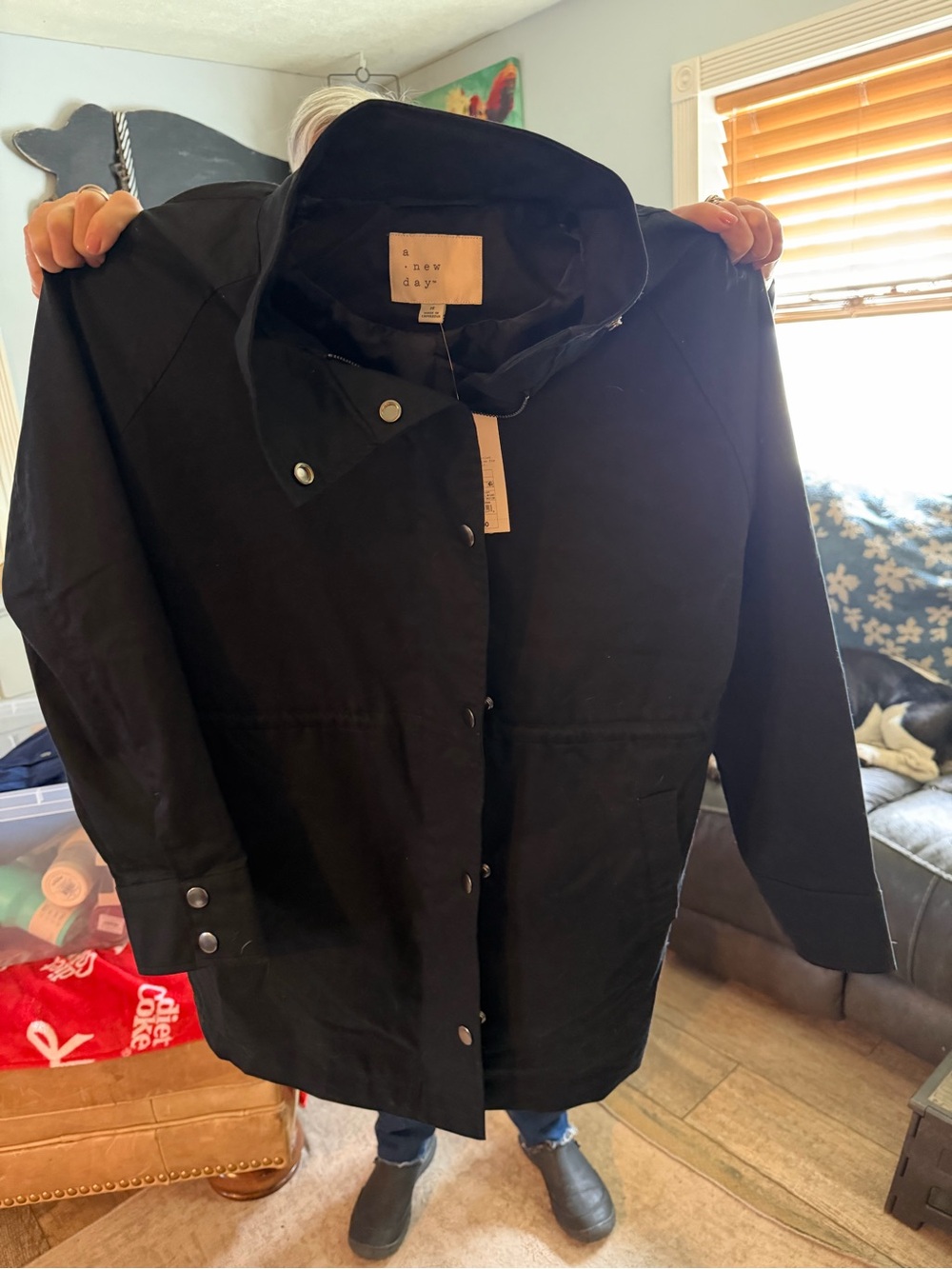 a new day Black Trench Coat with Snap Front